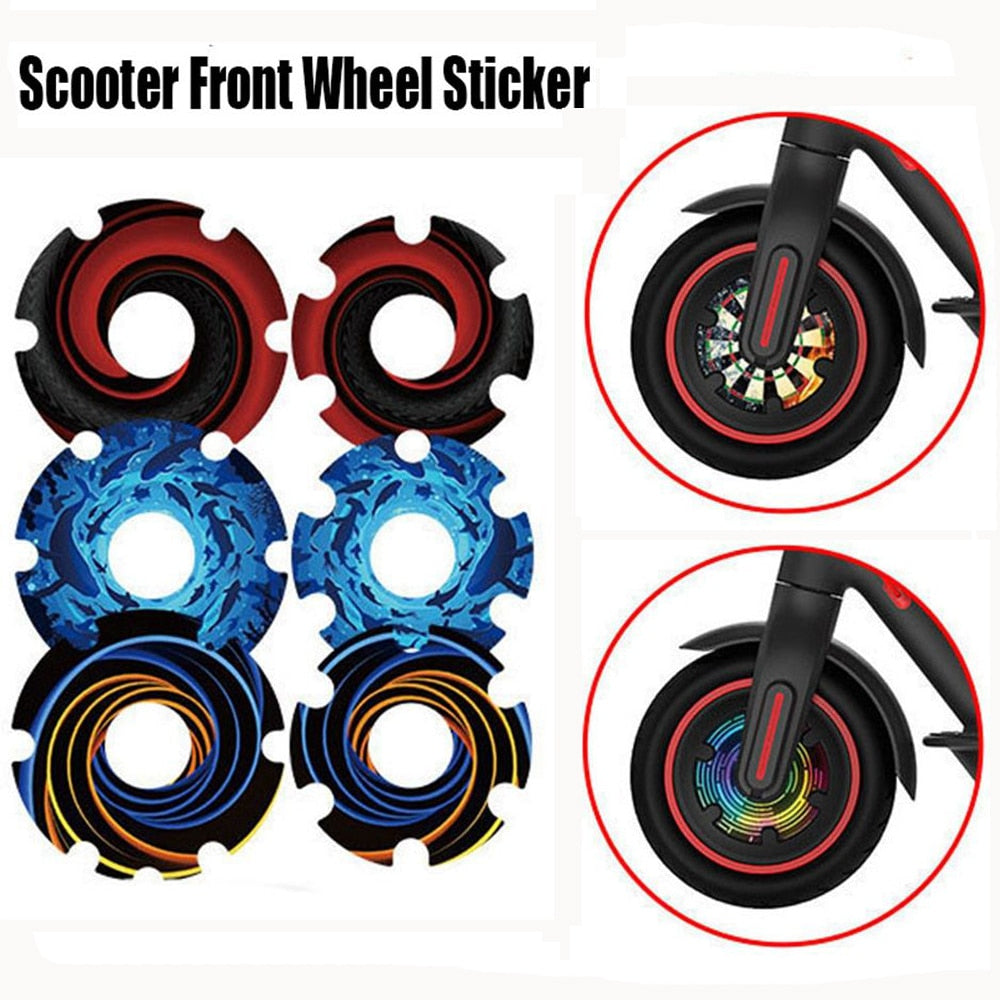 2Pcs Electric Scooter Front Wheel PVC Waterproof Sticker